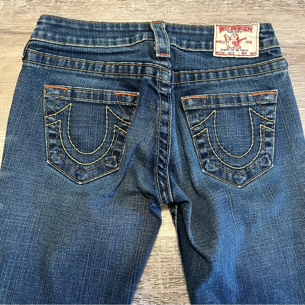 True Religion Western Medium Blue Straight Leg Jeans with Contrast Stitching - Picture 7 of 13